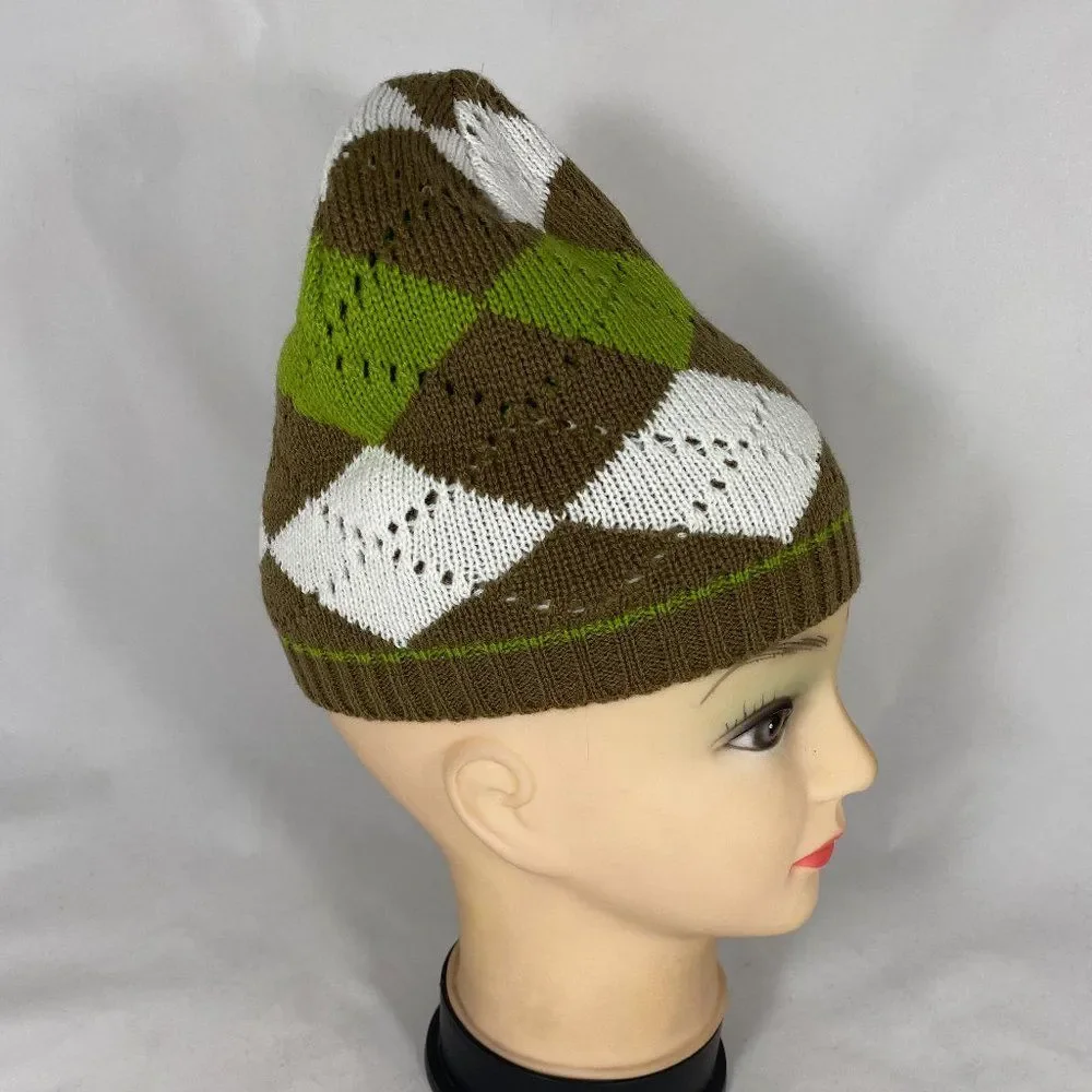 Knitted Chunky Beanie Hat Plaid NWOT